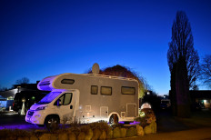The motorhome of a customer of a culinary school that serves high-class dinners is seen during the spread of the coronavirus disease (COVID-19) in Neumuenster, Germany, on November 27, 2020. 