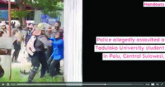A screenshot from footage analyzed by Amnesty International shows alleged excessive use of force by police officers in recent protests against the Job Creation Law at Tadulako University in Palu, Central Sulawesi.