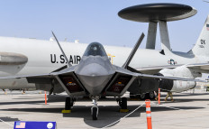 This picture taken on Nov.18, 2019 shows a Lockheed Martin F-22 Raptor all-weather stealth tactical fighter aircraft on display during the 2019 Dubai Airshow.
