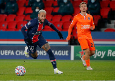 Paris St Germain's Neymar in action before scoring his first goal during a Champions League match against Basaksehir FK held at the Parc de Princes Stadium in Paris on Wednesday. 