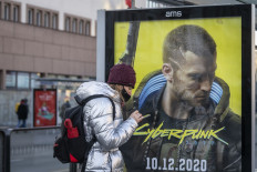 An advertisement of Cyberpunk 2077 game is seen on December 4, 20202 before the expected release of Cyberpunk 2077 game, in Warsaw, Poland. 