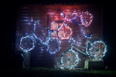 Decorated bicycles are displayed in Skopo, Slovenia, on December 23, 2020. 