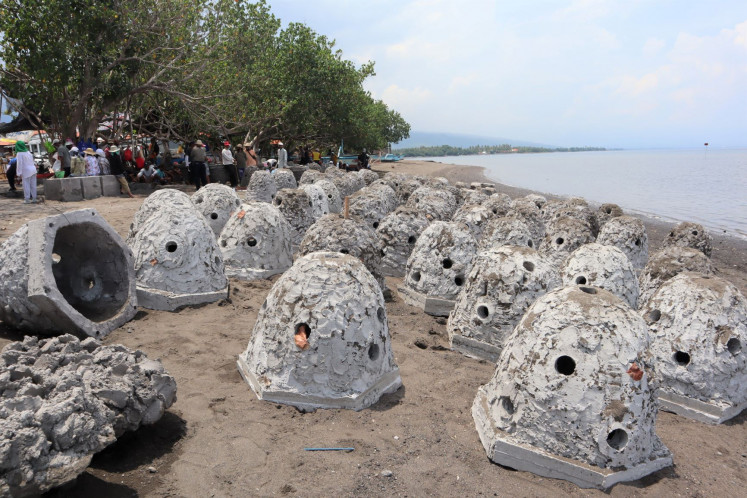 ‘Coral trees’: Fish dome structures line the beach, ready to be submerged off Bali's coast to create new coral reefs.
