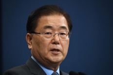Chung Eui-yong, head of South Korea's presidential National Security Office, speaks during a briefing after his visit to Pyongyang at the presidential Blue House in Seoul on September 6, 2018. North Korean leader Kim Jong Un will meet with the South's President Moon Jae-in in a summit in Pyongyang from September 18 to 20 to discuss nuclear disarmament, Seoul said on September 6.