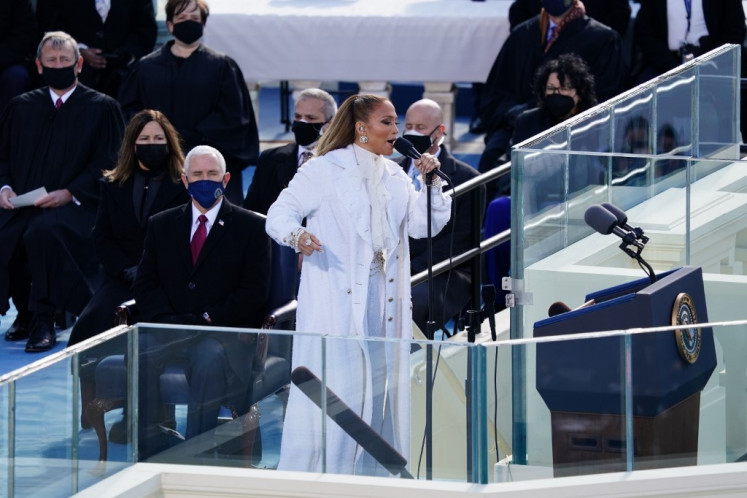 WASHINGTON, DC - JANUARY 20: Singer Jennifer Lopez performs during the inauguration ceremony on the West Front of the U.S. Capitol on January 20, 2021 in Washington, DC. During today's inauguration ceremony Joe Biden becomes the 46th president of the United States. 