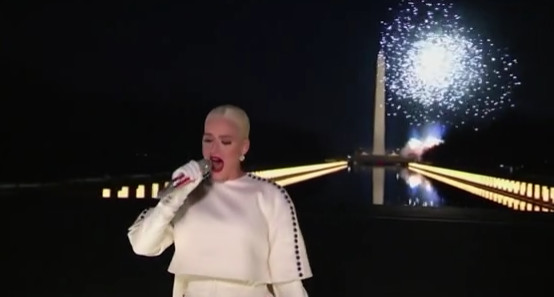  US singer Katy Perry delivers her solo performance during a concert to celebrate the inauguration of Joe Biden as the 46th President on Jan. 20, 2021. 