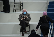 Former presidential candidate, Senator Bernie Sanders (D-Vermont) sits in the bleachers on Capitol Hill before Joe Biden is sworn in as the 46th US President on January 20, 2021, at the US Capitol in Washington, DC. 