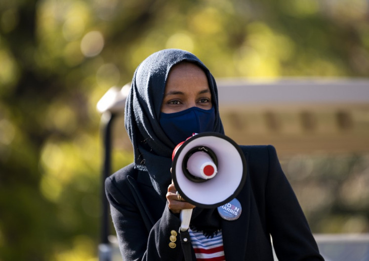 Congressional candidate Rep. Ilhan Omar (D-MN) speaks during a get out the vote event on the University of Minnesota campus on November 3, 2020 in Minneapolis, Minnesota. After a record-breaking early voting turnout, Americans head to the polls on the last day to cast their vote for incumbent U.S. President Donald Trump or Democratic nominee Joe Biden in the 2020 presidential election. 