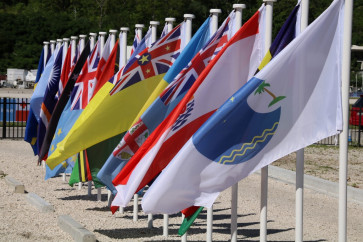 (FILES) This file picture taken on September 5, 2018 shows flags from the Pacific Islands countries being displayed in Yaren on the last day of the Pacific Islands Forum (PIF). Palau announced it would withdraw from the Pacific Islands Forum on February 5, 2021 after its preferred candidate failed in a bid to lead the regional grouping.
