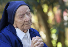 Sister Andre, Lucile Randon in the registry of birth, the eldest French and European citizen, prays in a wheelchair, on the eve of her 117th birthday - born on February 11, 1904 - in an EHPAD (Housing Establishment for Dependant Elderly People) in Toulon, southern France, where she has been living since 2009. Sister Andre was touched by the Covid-19 in January 2021.