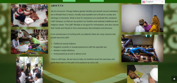 A screenshot from TerapiKonversi.co shows purported reasons for people becoming LGBT, including childhood sexual violence, Western media influence and being overpowered by an evil soul.
