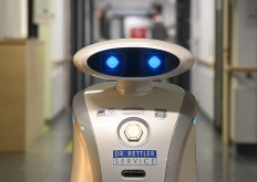 Cleaning robot 'Franzi' cleans in the entrance area of a hospital in Munich Neuperlach, southern Germany, on Feb. 12.