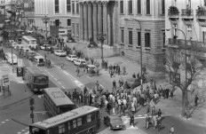  In this file photo taken on Feb. 24, 1981 journalists, police officers and civil guards wait for the release of deputies outside the parliament building in Madrid after an attempted right-wing coup. Spain will on February 23, 2021 mark the 40th anniversary of an attempted right-wing coup which for hours left the country in a state of political confusion.