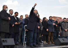 Armenian Prime Minister Nikol Pashinyan addresses his supporters gathered on Republic Square in downtown Yerevan on February 25, 2021. Armenian Prime Minister Nikol Pashinyan on February 25 called on the army to fulfil its duty and obey the people and elected officials, after the military called for him to resign.