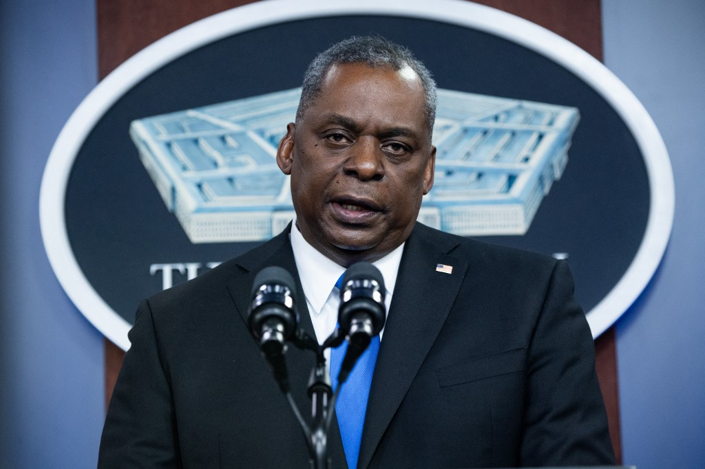 Secretary of Defense Lloyd Austin speaks during a visit by US President Joe Biden to the Pentagon in Washington, DC, February 10, 2021. 