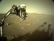 This NASA handout shows an image acquired on March 9, 2021 by NASA's Mars Perseverance rover using its onboard Left Navigation Camera (Navcam). 