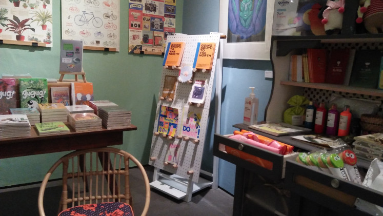 Aksara bookstore's shelf for risograph-printed products 