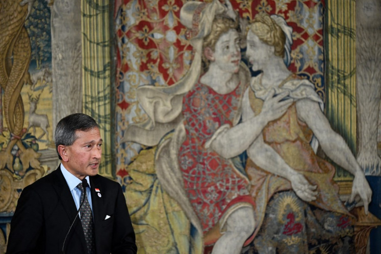 Singapore's Foreign Minister Vivian Balakrishnan gives a press conference after the 14th ASEM Foreign Ministers&rsquo; Meeting at the Royal Palace of El Pardo near Madrid on December 16, 2019.

