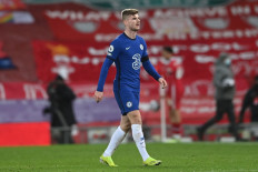 Chelsea's German striker Timo Werner is substituted during the English Premier League football match between Liverpool and Chelsea at Anfield in Liverpool, north west England on March 4, 2021.