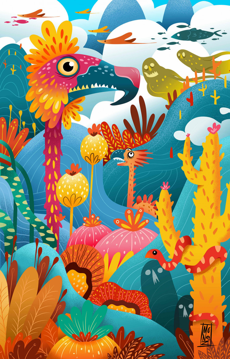 'Dream Valley' by Balinese illustrator Monez is an NFT mp4 file created on an IPad Pro
and is his light-hearted and vibrant animation inspired by the Balinese natural
environment.