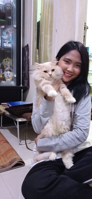 Farah, here posing with her cat, said that she was not afraid of people who accused her of scamming people via Twitter. 