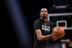Kevin Durant #7 of the Brooklyn Nets warms up prior to a game against the New Orleans Pelicans on April 7, 2021 at Barclays Center in Brooklyn, New York.