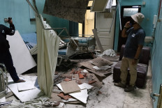 Damage to a ward is seen at the Ngudi Waluyo hospital in Blitar, East Java, on April 10, 2021, after a 6.0 magnitude earthquake struck off the coast of Indonesia's Java island. 