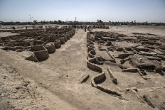 A picture taken on April 10, 2021, shows a view of a 3000 year old city, dubbed The Rise of Aten, dating to the reign of Amenhotep III, uncovered by the Egyptian mission near Luxor. Archaeologists have uncovered the remains of an ancient city in the desert outside Luxor that they say is the 
