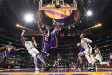 Jaylen Brown #7 of the Boston Celtics shoots the ball during the game against the Los Angeles Lakers on April 15, 2021 at STAPLES Center in Los Angeles, California.