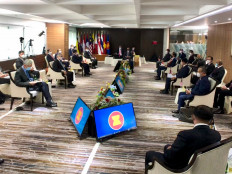 General view of the ASEAN Leaders' Meeting at the bloc's secretariat building in Jakarta on April 24, 2021.