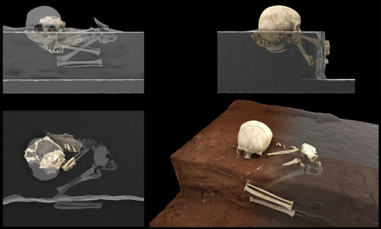 This handout computer-generated image released on May 4, 2021 by the CNRS-University of Bordeaux, shows the remains of a 3-year-old child named by the scientists 
