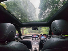 Luxury view: Looking out from the back seat of the Mercedes-Benz C-300 AMG Final Edition.