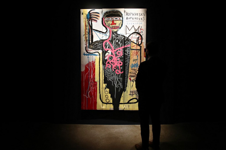 'Versus Medici' by Jean-Michel Basquiat is on display during Sotheby's NY press preview of the upcoming Contemporary Art Evening Auction at Sotheby's on May 03, 2021 in New York City. 