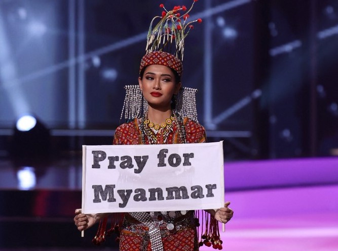 Miss Myanmar Thuzar Wint Lwin appears onstage at the Miss Universe 2021 - National Costume Show at Seminole Hard Rock Hotel & Casino on May 13, 2021 in Hollywood, Florida. 