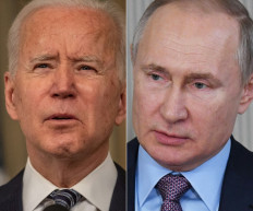 US President Joe Biden(Lleft during remarks on the implementation of the American Rescue Plan in the State Dining room of the White House in Washington, DC on March 15, 2021, and Russia's President Vladimir Putin during his working visit to Ivanovo, a town some 300 km outside Moscow, on March 6, 2020.