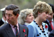 Princess Diana and Prince Charles look in different direction during a service on Nov. 3, 1992. The unveiling of a new statue of Diana will due on July 1 in a ceremony in the gardens of Kensington Palace.