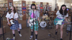 Punk rockers The Linda Lindas perform at the LA Public Library on May 4. From left to right are Bela Salazar, 16; Eloise Wong, 13; Mila de la Garza, 10; and Lucia de la Garza, 14.