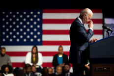 US President Joe Biden silently prays during a moment of silence during commemorations of the 100th anniversary of the Tulsa Race Massacre on June 01, 2021 in Tulsa, Oklahoma. 