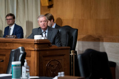 Senator Lindsey Graham (R-SC) speaks during a Senate Appropriations Labor, Health and Human Services Subcommittee hearing looking into the budget estimates for National Institute of Health (NIH) and state of medical research on Capitol Hill in Washington, US, May 26, 2021. 