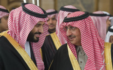 In this file handout photo released by Saudi Royal Palace on December 14, 2016 shows Saudi Crown Prince Mohammed bin Nayef (right) speaking with deputy Crown Prince Mohammed bin Salman during the opening session of the Shura Council in Riyadh.