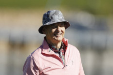 Actor Bill Murray reacts on the 17th hole during the 3M Celebrity Challenge prior to the AT&T Pebble Beach Pro-Am at Pebble Beach Golf Links.