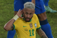 Brazil's Neymar celebrates after scoring against Peru during the Conmebol Copa America 2021 football tournament group phase match at the Nilton Santos Stadium in Rio de Janeiro, Brazil, on June 17, 2021.