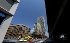 A general view of apartment buildings at Vienna's suburb Seestadt, Austria, on June 8, 2021. Women may hold up half the sky, but when it comes to designing the public spaces and buildings in which they live, their voices have too often been silenced. A visionary project in Vienna aims to turn that notion on its head, with a suburb in the Austrian capital, Seestadt, designed by and for women.