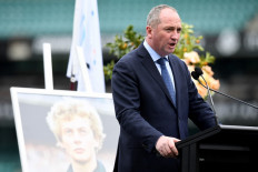 Australian Deputy Prime Minister Barnaby Joyce speaks at a State Memorial Service for Australian Olympian Betty Cuthbert at the Sydney Cricket Ground in Sydney on August 21, 2017. 