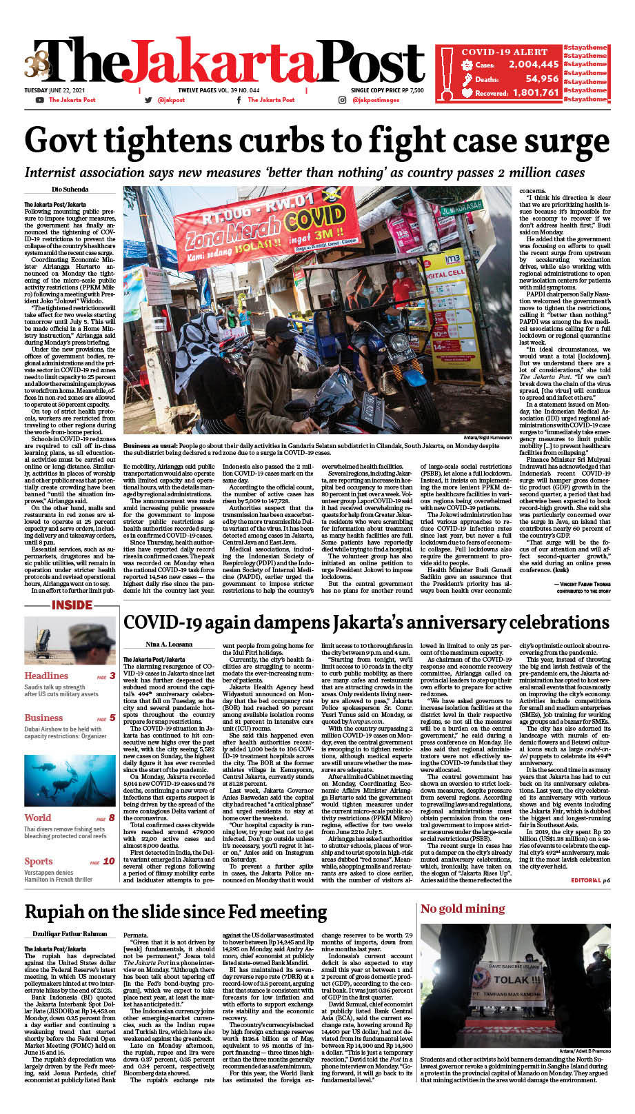 Frontpage Tue June 22 21 The Jakarta Post