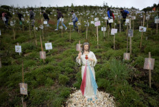 Relatives of Covid-19 victims spread their ashes in holes where they plant trees during a tribute to their loved ones and as part of the Ashes Fountain of Life program of the environmental NGO Colombia Reserva de Vida at the natural reserve of Paramo de Guerrero in Cogua municipality, near Bogota on June 21, 2021. Colombia has officially recorded more than 100,000 Covid-19 deaths.