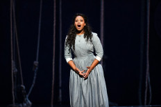 This file photo taken on October 11, 2016 shows South African soprano Pretty Yende performing in Italian composer Gaetano Donizetti's opera 'Lucia Di Lammermoor' at the Bastille Opera House in Paris.