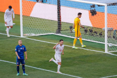 Spain's midfielder Pablo Sarabia (C) celebrates scoring his team's third goal during the UEFA EURO 2020 Group E football match between Slovakia and Spain at La Cartuja Stadium in Seville on June 23, 2021.