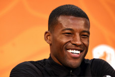 Netherlands' midfielder Georginio Wijnaldum addresses a press conference at the KNVB Campus in Zeist on June 24, 2021, during the UEFA EURO 2020 football competition.
