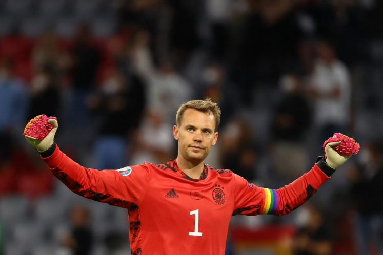 Germany's goalkeeper Manuel Neuer reacts during the UEFA EURO 2020 Group F football match between Germany and Hungary at the Allianz Arena in Munich on June 23, 2021.